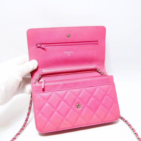 Authentic CHANEL Classic Pink Caviar Leather Wallet on Chain Crossbody Bag Purse - Picture 10 of 15